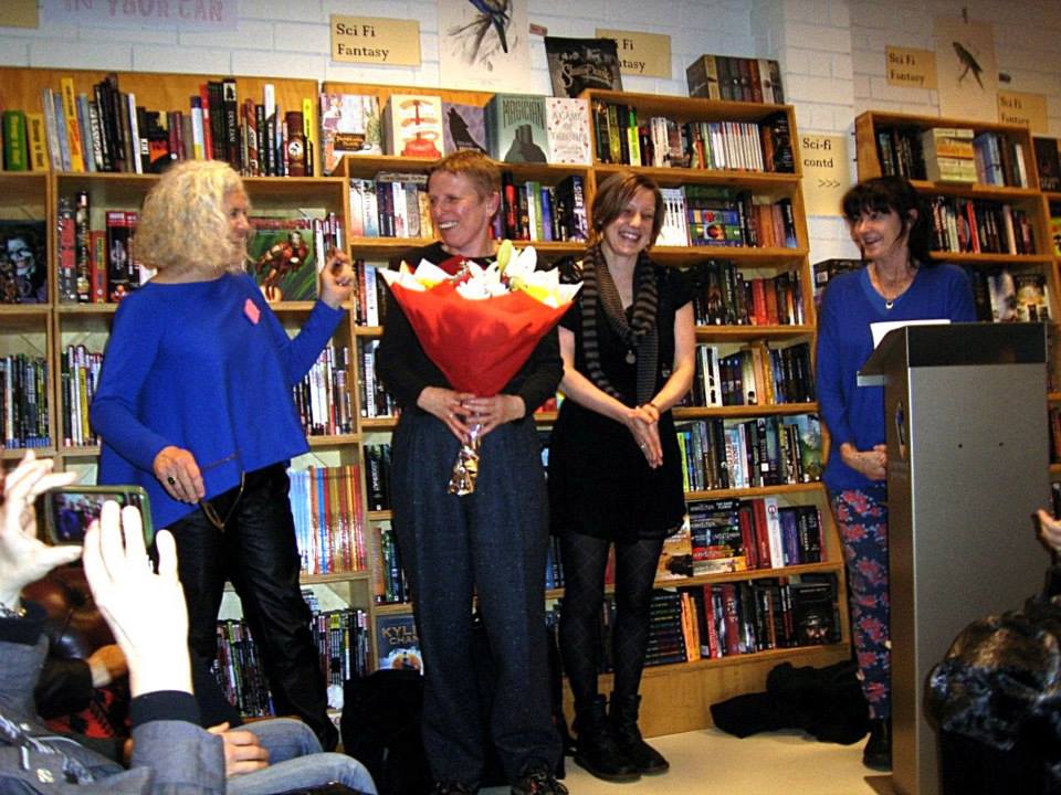 Writer and poet Jackson with Coral Carter, Indigo Eli and Julie Watts at Crow Books