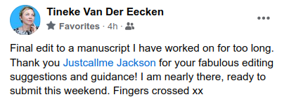 Screenshot of comment: Thank you Jackson for your fabulous editing suggestions and guidance!